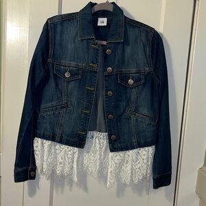 CAbi Dark Blue Jean Jacket with Detachable Lace Trim